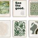 Habseligkeit Green Wall Art Prints, Retro Wall Decors for Room Aesthtic, Abstract Posters for Bedroom Decor Aesthetic Unframed, 8X10in, Set of 6