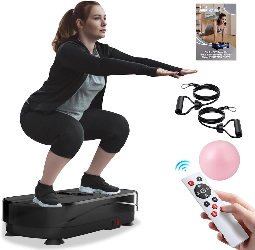 Natini Vibration Plate Exercise Machine 330LBS Capacity, Vibrating Plate for Lymphatic Drainage, Whole Body Workout Machine Power Shaking Board for Weight Loss Home Fitness(Black)