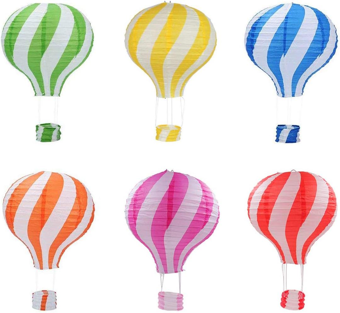 12 inch Hanging Hot Air Balloon Paper Lanterns Set Decoration Birthday Wedding Christmas Party Decor Gift Set Stripe Style Pack of 6