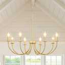 8 Light Gold Farmhouse Chandeliers for Dining Room Light Fixtures Over Table,Industrial Candle Hanging Chandelier for Living Room Foyer Staircase Bedroom Kitchen Island Restaurants