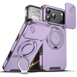 Chubbycable Phone Case for iPhone 17 Pro Max Chubbyarmor 2.0 Military-Grade Shockproof Magnetic Case with Camera Slide & 360 Kickstand Ring, Purple