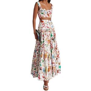 ksotutm 2 Piece Skirt Sets for Women Animal Printed Halter Top High Waist Maxi Skirt Women's Fashion Vacation Outfits, Large 