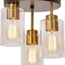 Flush Mount Ceiling Light 3-Light Black Semi Ceiling Light Fixture with Clear Glass Shades, Farmhouse Industrial Gold Brass Kitchen Ceiling Lights for Hallway Entryway Dining Roon Bedroom