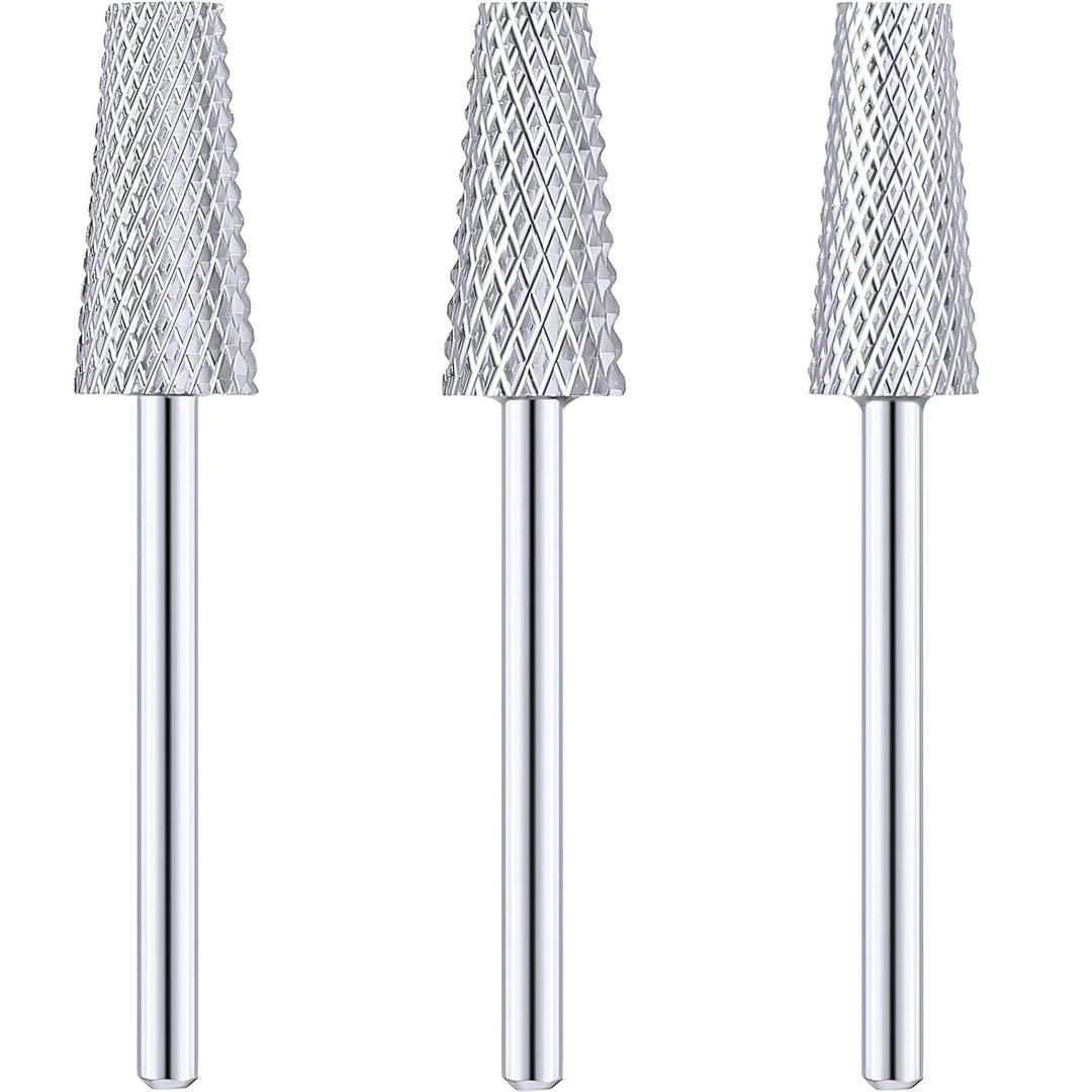 3 Pieces Tapered Barrel Carbide Nail Drill Bit, 3 Sizes Carbide Nail Drill Bit Acrylic File Cuticle, Art Tools for Gel Manicure Pedicure(XF, F, M,Silver)