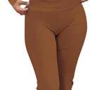 kaimimei Women's 2 Piece Lounge Outfits Slim Long Sleeve Tops High Waist Foldover Flare Leggings Sets Casual Yoga Sweatsuit (Medium, Brown)