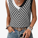 SHEWIN Tank Tops for Women 2025 Casual Sleeveless Shirts Knit Sweater Vest V Neck Summer Tops (X-Large, Black/White)