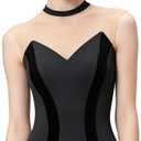Women's Ballet Leotard, Dance Performance Costume - Elastic Mesh Fabric With Quilting, Elegant Stand-Up Collar. (Large, Black)