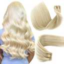 Invisible Human Hair Extensions Sew in Hair Bundles 18 Inch 100 Gram White Blonde Beaded Weft Hair Extensions Human Hair Weft Extensions Thick Sew in Hair Extensions Real Human Hair Full Head Straight (#60)