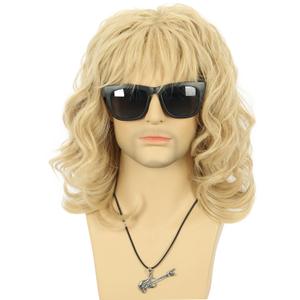 VGbeaty 70s 80s Punk Rocker Party California Wig Men Women Long Wave Light Blonde Halloween Costume Cosplay Wig