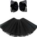 BGFKS 5 Layered Tulle Tutu Skirt for Girls with Hairbow, Ballet Dressing Up Kid Tutu Skirt (Teal)
