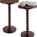 2 Set Round Pedestal Side Table Brown Wooden Small Drink Coffee Table Traditional Tray Top End Modern Accent Nightstand with Solid for Small Space Home Office Bedroom Living Room Corner