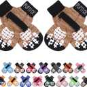 PUPTECK Anti-Slip Dog Socks with Double Sides Grips for Small Medium Large Dogs Hardwood Floors Prevents Licking, Dog Shoes for Hot Pavement Traction Control Paw Protector for Senior Dogs, Khaki S (Small (4 Count), Brown)