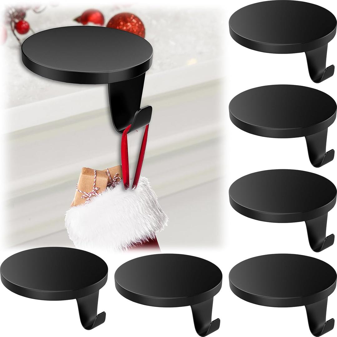 5 Pack Round Christmas Stocking Holders Weighted Metal Stockings Hangers Multiple Uses Hanging Hooks Stocking Holders Bases for Fireplace Xmas Christmas Decor (Black, 5)