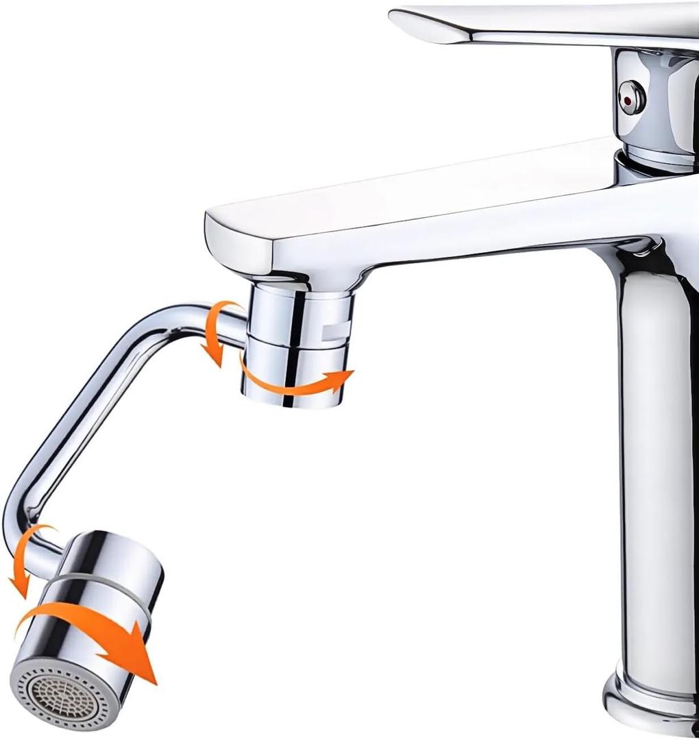 Rotatable Faucet Aerator, 1080° Swivel Faucet Extender, U Shaped Faucet Extender for Bathroom Sink, Adjustable Robotic Arm – 2 Spray Modes, Fits 15/16” & 55/64” Threads for Kitchen & Bathroom, Silver