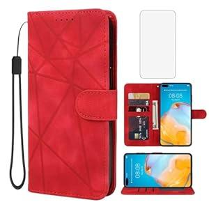 Wanyuexes Case for Huawei P40 Case, Huawei P 40 ANANX9, ANALX4 Wallet Case with Tempered Glass Screen Protector, Skin Feel PU Leather Flip Folio Credit Card Holder Stand Phone Cover for Huawei P40 Red