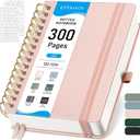 EMSHOI Bullet Dotted Journal Spiral Notebook - 300 Pages, A5 Hardcover Leather, 100 GSM Thick Dot Grid Notebook for Women Men Work Writing, Bullet Journaling, Drawing, 5.7" x 8.22", Rose Gold
