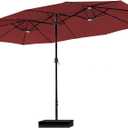 PHI VILLA 15ft Patio Umbrella Double-Sided Outdoor Market Extra Large Umbrella with Crank, Umbrella Base Included (Dark Red)