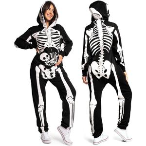 Tipsy Elves Halloween Skeleton Costume for Women - Comfy Easy Adult Onesie Jumpsuit - Front and Back Print with Zip Up Mask (Small, Black Pregnant Skeleton)