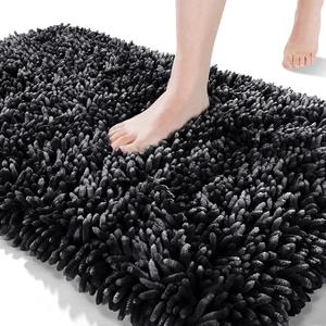 Yimobra Bath Mats for Bathroom 36 x 24, Soft Shaggy Large Size Water Absorbent Bath Rug, Non-Slip, Machine Washable Quick Dry Shower Rug, Microfiber Thick Mat for Bathroom Floor/Tub, Black 