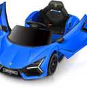 ELEMARA Lamborghini Ride On Car with Scissor Door, Electric Vehicle for Kids with Remote Control,Kid Cars to Drive with MP3 Player, Bluetooth, LED Light and Wide Seat, Navy Blue, 45.1 Inches X 25.2 Inches X 17.9 Inches