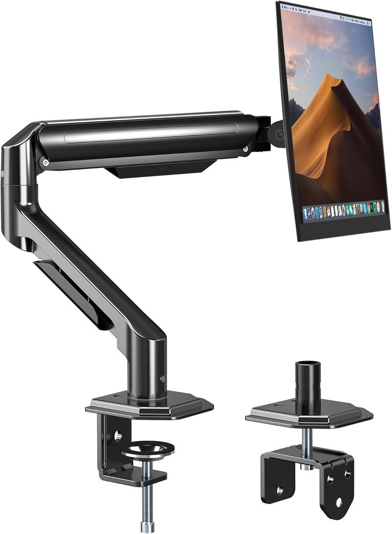 Single Monitor Mount Arm for 17" to 32" Computer Screen, Mechanical Spring Adjustable Monitor Desk Mount Stand Holds up to 17.6 lbs, C-Clamp & Grommet Base, max. VESA 100x100mm