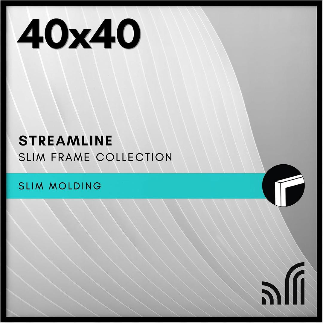 Americanflat 40x40 Picture Frame with Polished Plexiglass - Streamline Collection - Thin Border Square Frame for Wall Display - Hanging Hardware Included - Black