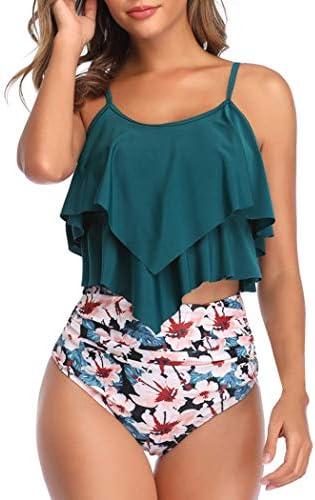 VeMee Tankini Swimsuits for Women High Waisted Swim Suit 2025 Bikini Sets Bathing Suits 2 PCS Tummy Control Ruffled Swimwear L