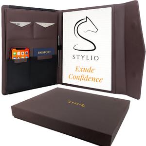 STLYIO Trifold Padfolio - Magnetic Closure. Stretchable Compartment for Tablet, Documents. Elastic Pockets for Phone, Gadgets, Passport, Travel Documents. Letter-Sized Notepad and Gift Box Included. (Padfolio w/ Magnetic Clasp (12.5" x 10.2" x 1.6"), Walnut)