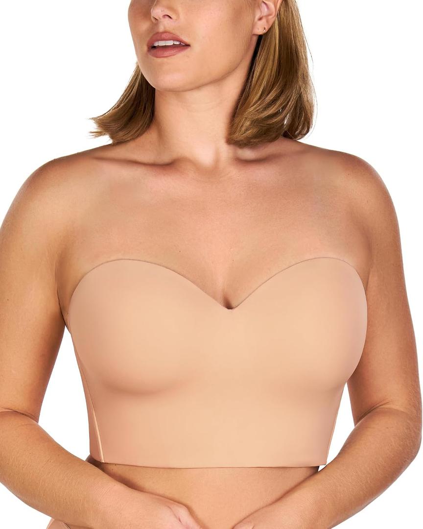 HSIA Longline Strapless Bra for Women, Anti-Slip Support Corset for Large Bust Convertible Bustier Bandeau for Big Breasts, Nude, 34DDD