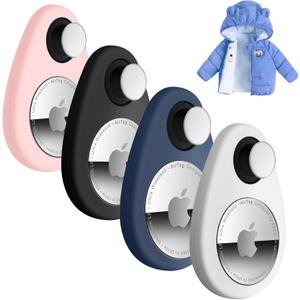 Airtag Holder for Kids Baby Toddler Hidden 4 Pack GPS Tracker Case, Anti-Removal Airtag Silicone Case with Safety Pins, Suitable for Children, Elderly, Pets, Backpack, Luggage (Black+White+Blue+Pink)