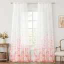 MIULEE Pink Printed Semi Sheer Linen Textured Curtains 84" Long 2 Panels Set for Bedroom Living Room, Floral Printed Rod Pocket Tulle Light Filtering Spring Flower Pattern Window Drapes 52" x 84"