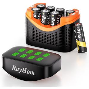 Rechargeable AA Lithium Batteries with Charger - 8 Pack Double A Batteries for Blink Camera, 3700mWh High Capacity, Cycle Times Up to 1600, with 8 Slot aa Li-Ion Battery Charger Storage Case