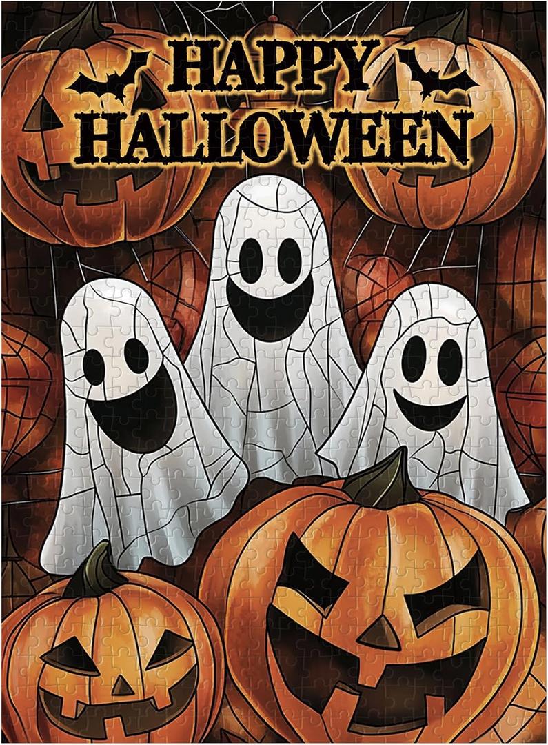 Great Jigsaw Puzzles for Adults 500 Pieces Halloween Pumpkins Ghost Wooden Challenging Puzzles Gift for Friends Family Home Decoration Puzzle (20"x15"-500PCS)
