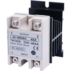 TWTADE SSR-40 AA 40A AC 80-250V to AC 24V-380V SSR Solid State Relay + Heat Sink