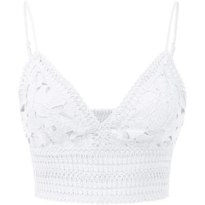 Design by Olivia Women's Textured Open Back Laced V-Neck Crop Top (Medium, White) Design by Olivia Women's Textured Open Back Laced V-Neck Crop Top (Medium, White)