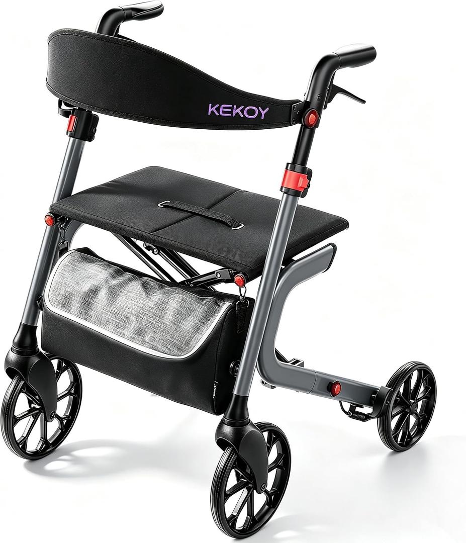 KEKOY Walkers for Seniors with Seat, 500lbs Bariatric Rollator Walker -Grey