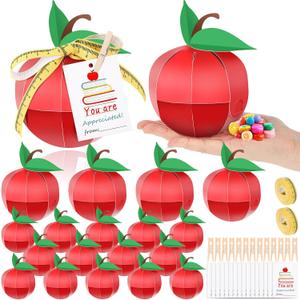 Kolldenn 50 Set Back to School Red Apple Container Apple Gift Box for Teacher Filled Bobbing Candy Containers, Teacher Appreciation Gift, Christmas Decorations