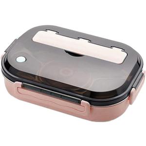 Insulated Lunch Boxes with a separate soup bowl, Stainless Steel Bento Box with Lid, 4‑Grid Portable Box with Spoons, Chopsticks and Lunch Bag, Leakproof Lunchbox Set for Work Travel Camping (Pink, 1.5L)