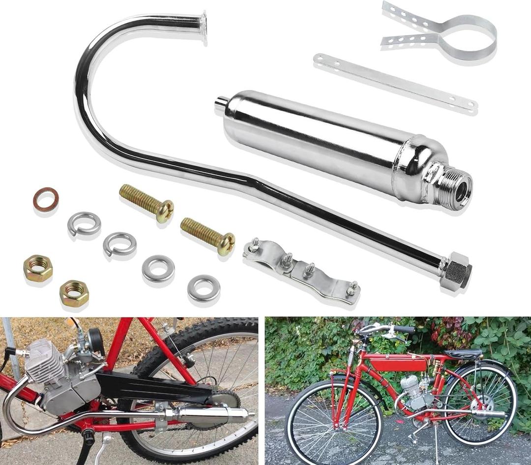 FLYPIG 750mm Chrome Muffler Exhaust Pipe For 49cc 50cc 66cc 80cc 2 Stroke Motorized Bicycle Bike