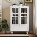 KEIKI Sideboard Buffet Cabinet with Glass Doors and Drawer, Wooden Storage Cabinet with Adjustable Shelf Modern Display Cabinet Cupboard for Living Room, Dining Room, Kitchen, Hallway & Entryway (White)