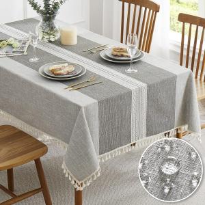 QIANQUHUI Embroidered Tablecloth for Dining Table,Dust Proof Spillproof Soil Resistant Cotton Linen Rectangle Table Cloths (Grey Lines, Rectangle/Oblong, 55'x120'', 10-12 Seats)