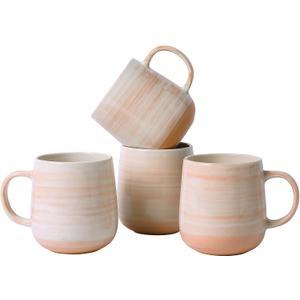 Coffee Mugs, Set of 4, Light Orange Ceramic Coffee Cups with Elegant Texture & Comfortable Handle, 12oz Stoneware Mugs - Dishwasher & Microwave Safe, Design for Home, Office, Cafe