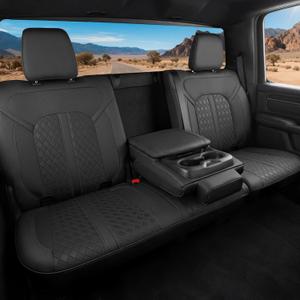 for Dodge Ram Leather Seat Covers, 2019-2026 Crew Cab 1500 Long Horn Limited RHO Laramie, Custom Truck Seat Cover Full Set, Pickup Protectors Accessories, Black (40/20/40 Split Flat Bench)