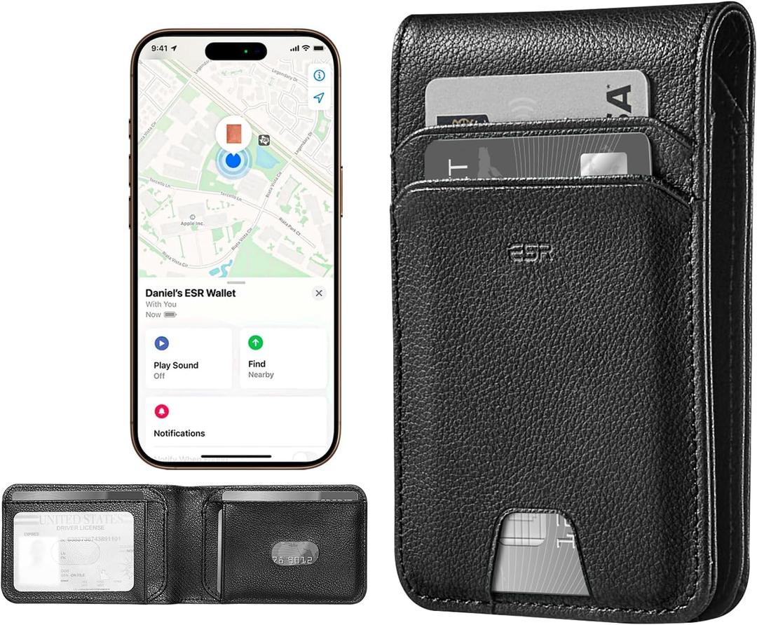 ESR Geo Wallet with Find My Functionality, RFID Blocking, Holds up to 11 Cards, Slim and Smart Wallet for Men, Replacement for AirTag Wallet Tracker(iOS Only, Not for Magsafe), Twillight Black