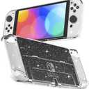 RHOTALL 3 in 1 Protective Glitter Clear Case Cover for Nintendo Switch OLED, Dockable Skin for Switch OLED and Joy Con Controller, Comfort Grip Shell with Shock-Absorption and Anti-Scratch Design