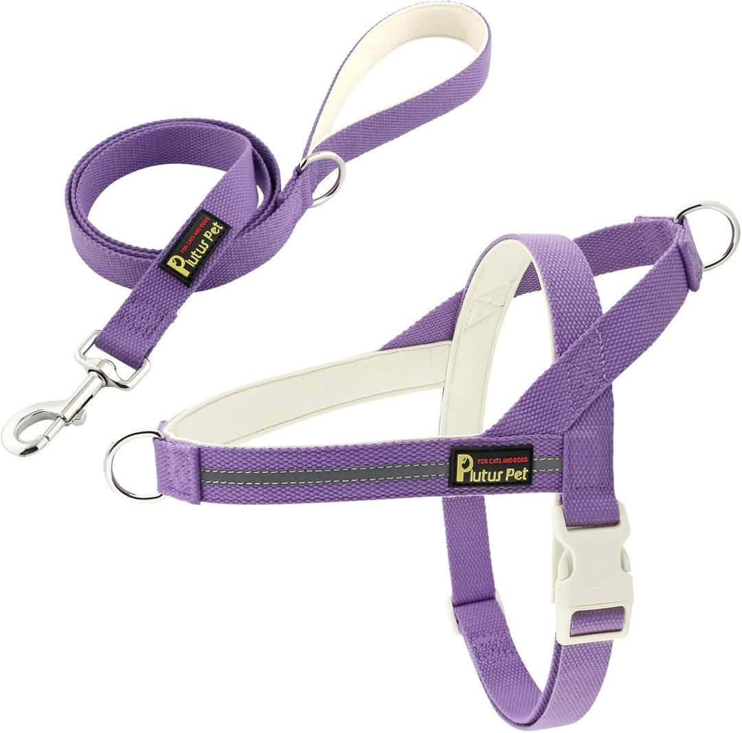 Plutus Pet Cotton Dog Harness and Leash Set, Reflective and Soft Padded, Quick Fit Vest Harness, for Dogs, Purple, XS