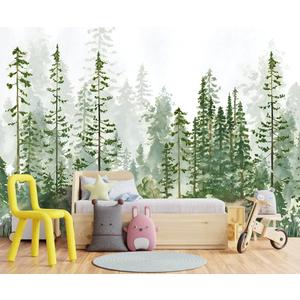 Boys or Girls Cartoon Pine Tree Forest wallpeper Nursery Kids Bedroom wall Mural - 137"x96"Not Peel and Stick (W008)