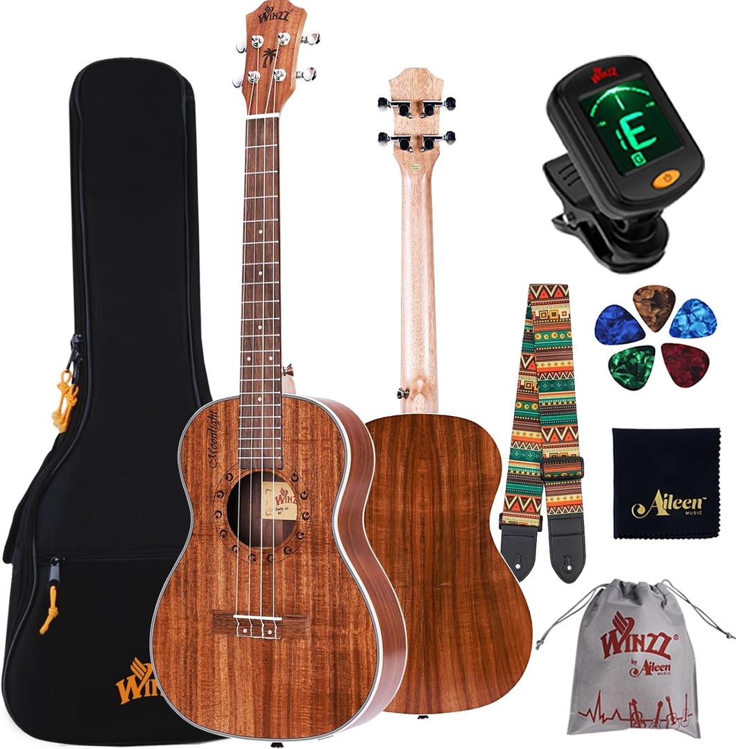 Winzz Baritone Ukulele 30 Inch for Adults Teens Beginners & Prof, KOA Wood