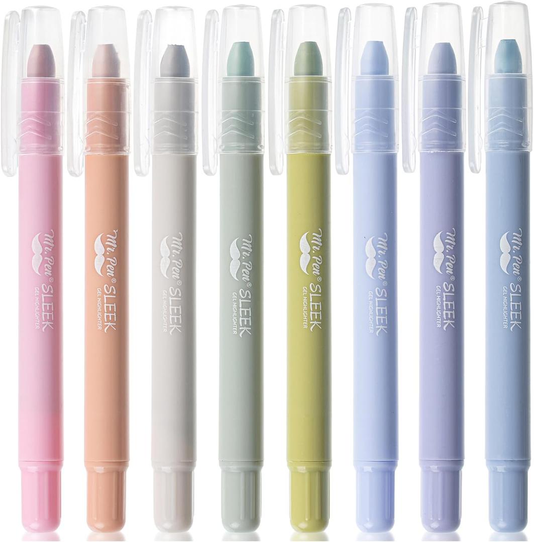 Mr. Pen- Gel Highlighter, 8 Pack, Morandi & Vintage Colors, Bible Highlighters No Bleed, No Bleed Highlighters, Bible Highlighter, Bible Markers, Gel Highlighters for Bibles, Highlighter