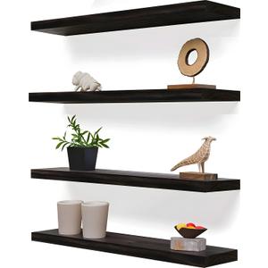 24 Inch Floating Shelves for Wall Rustic Brown Wood Wall Shelves for Bedroom Set of 4